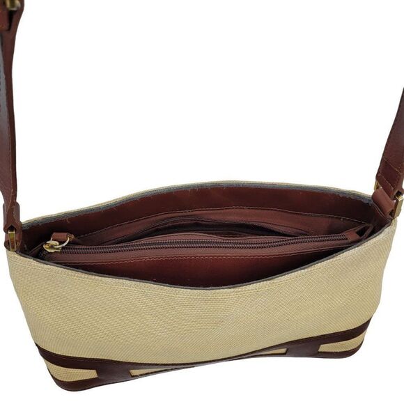 Etienne Aigner Crossbody Bag Country Cottage Core Basket Weave Leather Trim Tan - Picture 16 of 17